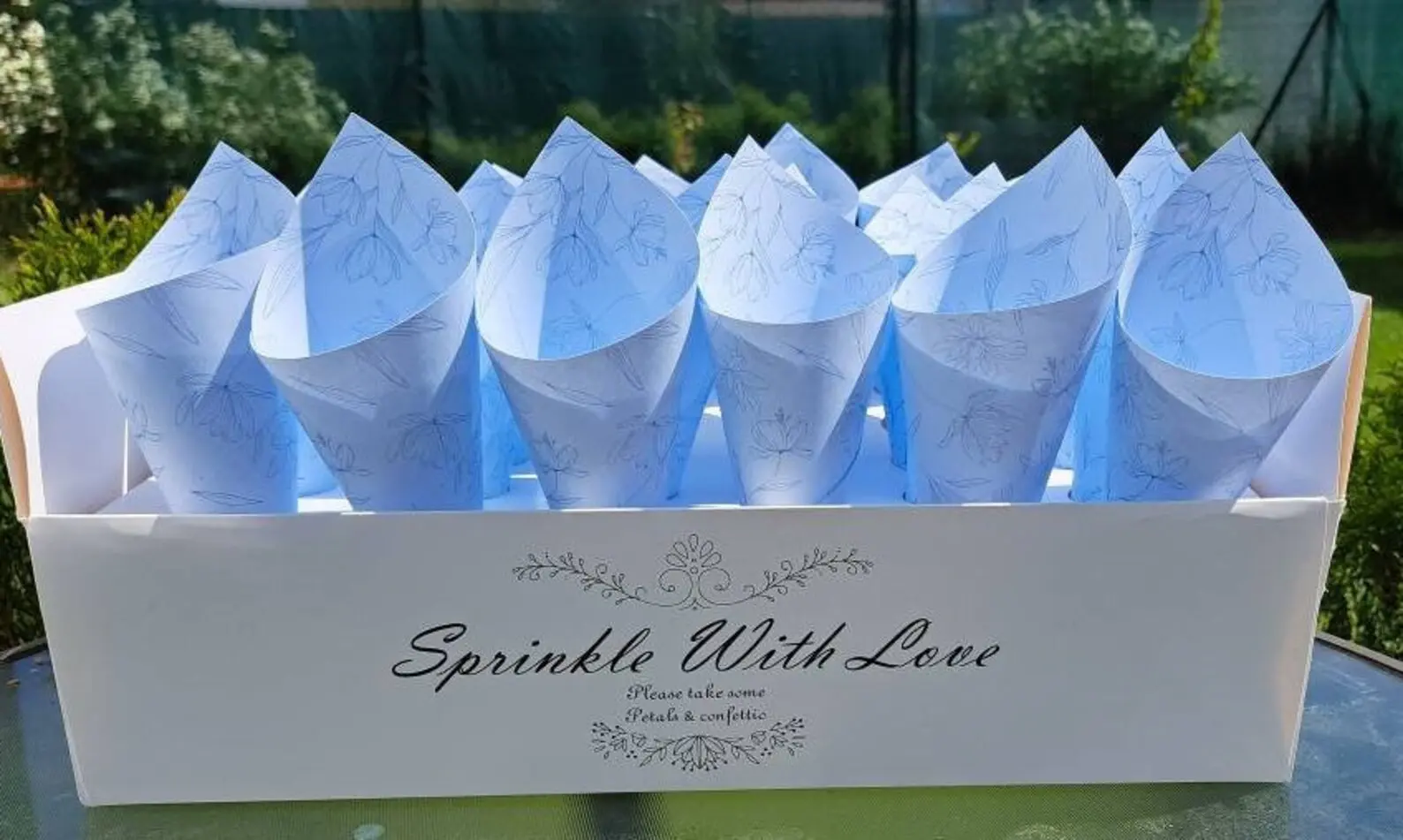white confetti cone stand